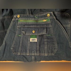 Liberty Dark Blue Denim Overalls with Green Highlights